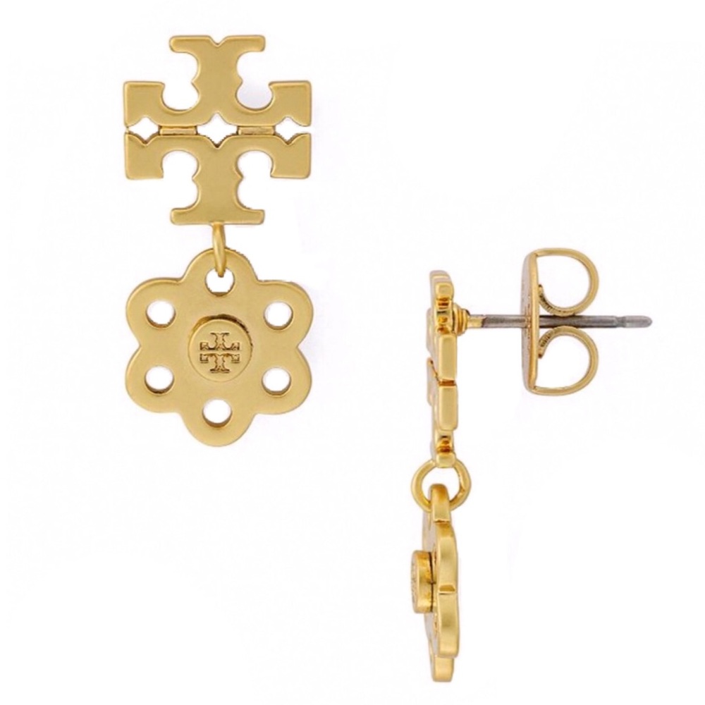 TORY BURCH • Gold Logo Charm Earrings